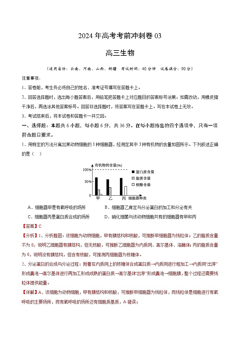 2024年高考生物考前冲刺卷（03）——全国卷新教材适用（解析版）01