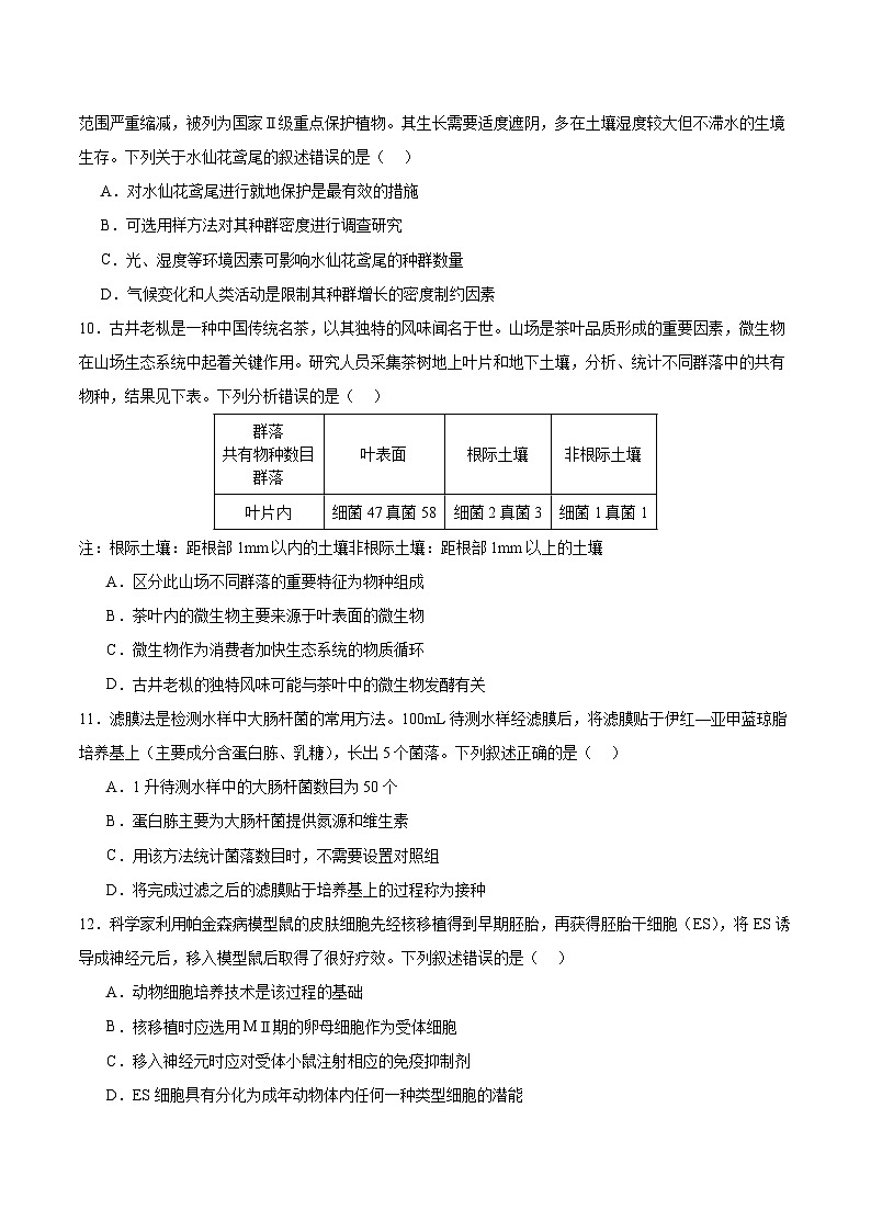 2024年高考生物考前冲刺卷02——江苏适用（原卷版）03