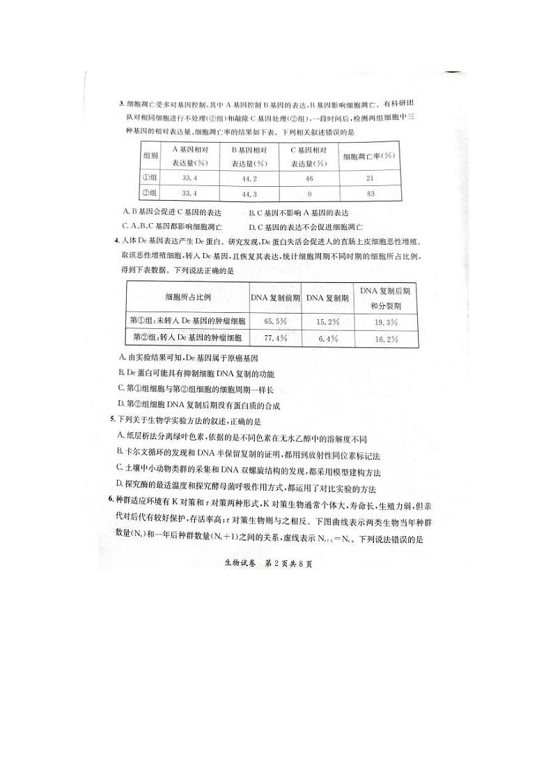 2024安徽省高三质量联合检测生物试卷第2页