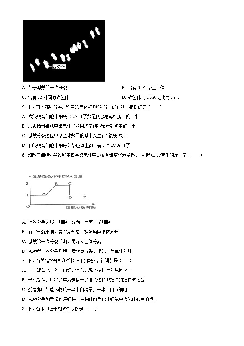 江苏省连云港市东海县2023-2024学年高一下学期期中考试生物试题（原卷版+解析版）02