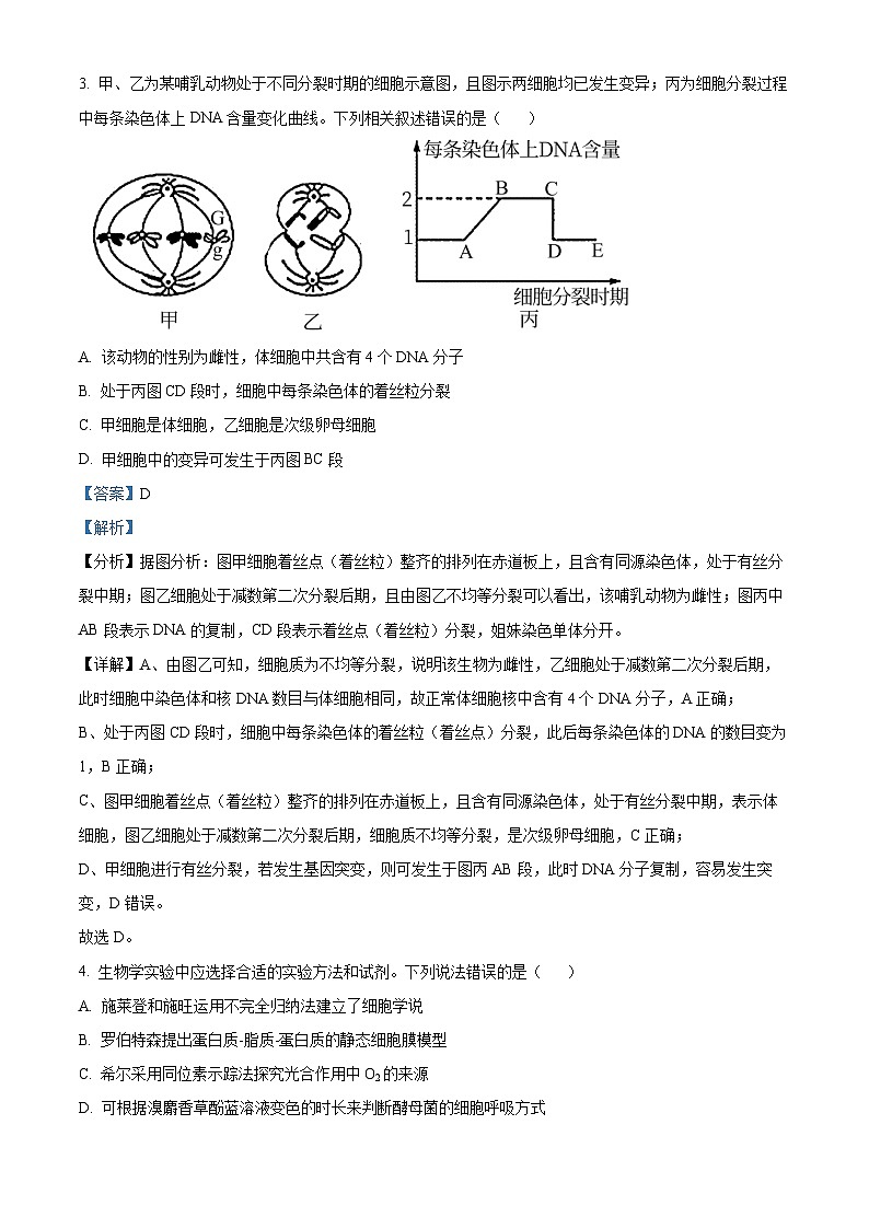 云南省昆明市嵩明县2023-2024学年高二下学期4月期中生物试题（原卷版+解析版）03