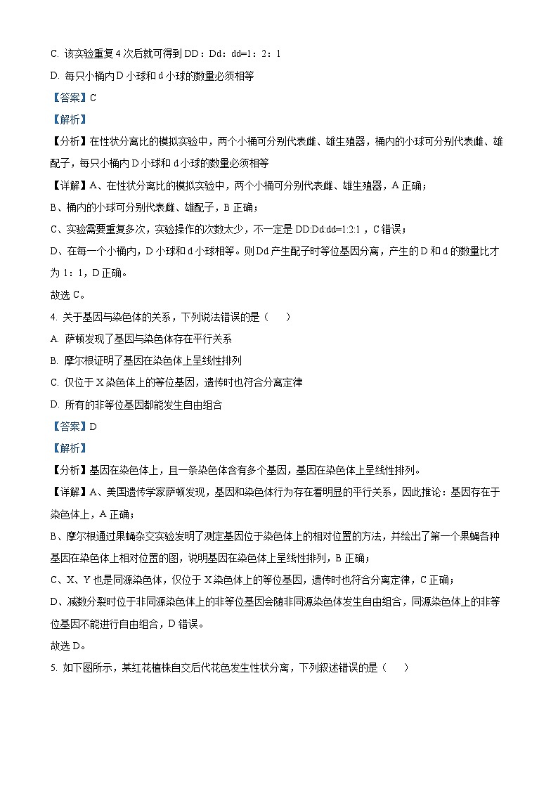 山东省济宁市任城区育才中学2023-2024学年高一下学期期中考试生物试卷（原卷版+解析版）03
