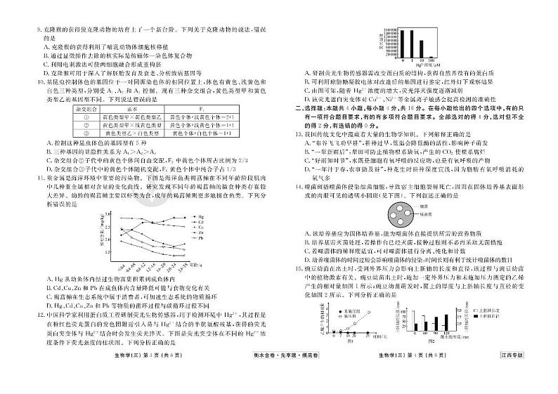 江西省2024年新高考生物【衡水金卷·先享题】摸底测试卷（江西专版）0302
