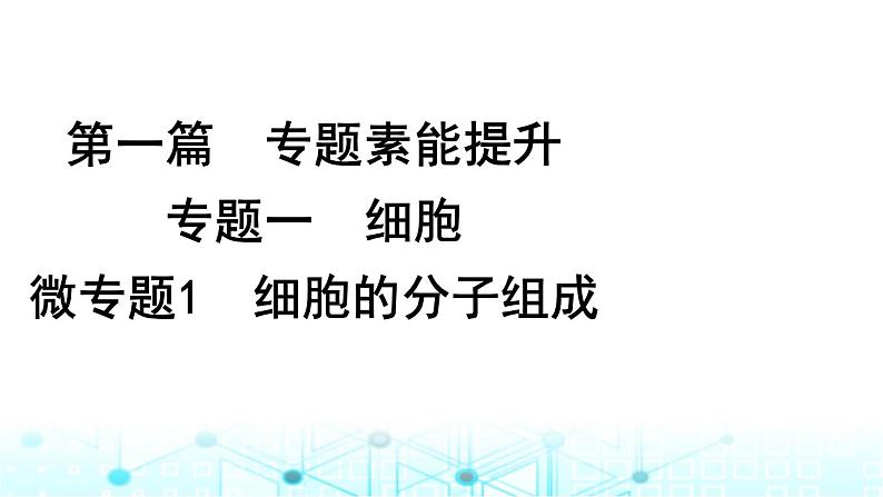 2024届高考生物考前冲刺素能提升1细胞微专题1细胞的分子组成课件第1页