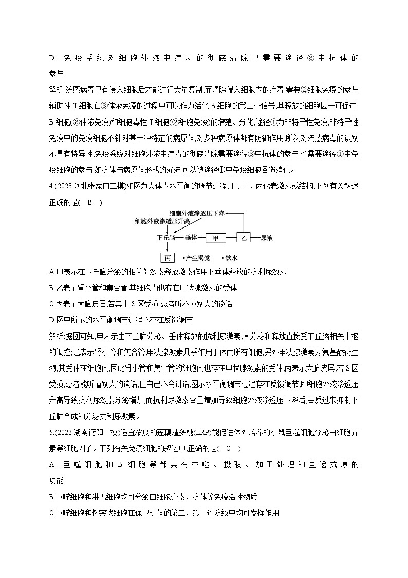 2024届高考生物考前冲刺素能提升突破练4调节微专题2内环境稳态与免疫调节含答案第2页