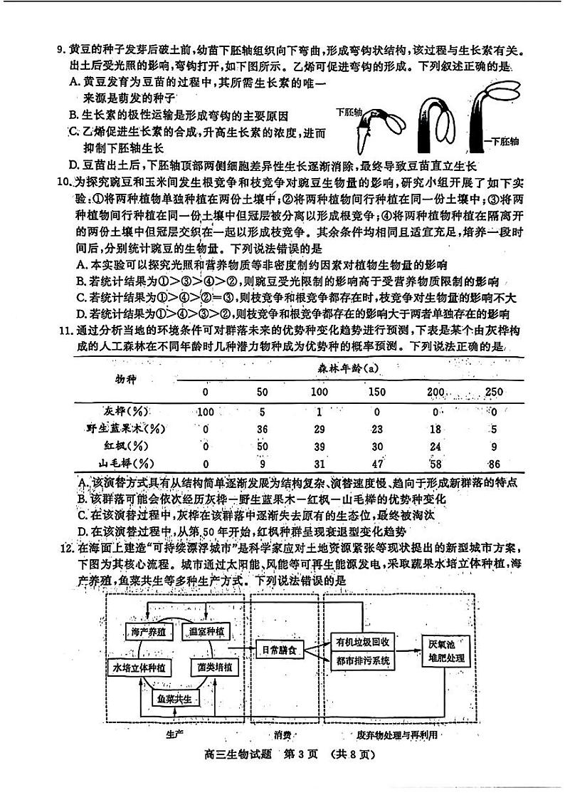 2024届山东省济南市高考针对性训练下学期三模 生物试卷及答案03