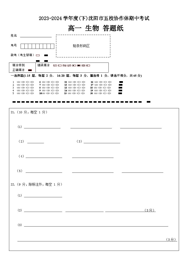 辽宁省沈阳市省重点中学五校联考2023-2024学年高一下学期期中考试生物试题01
