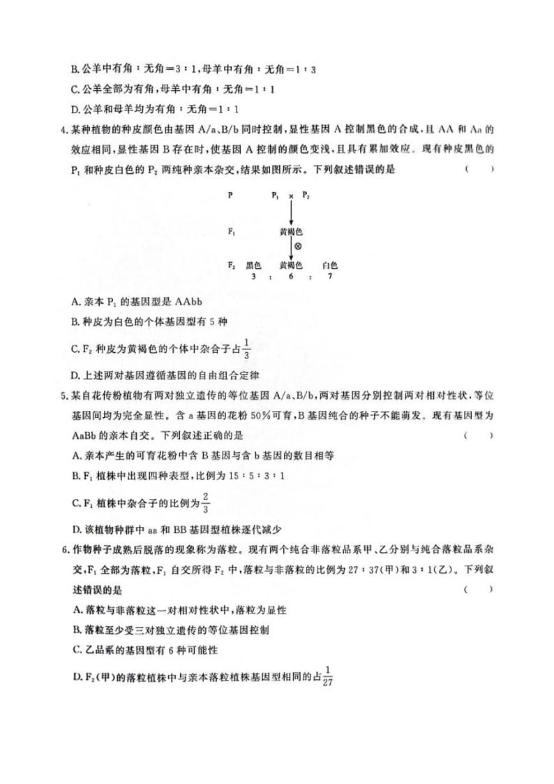 生物-河南省青桐鸣2023-2024学年高一下学期4月期中联考试题02