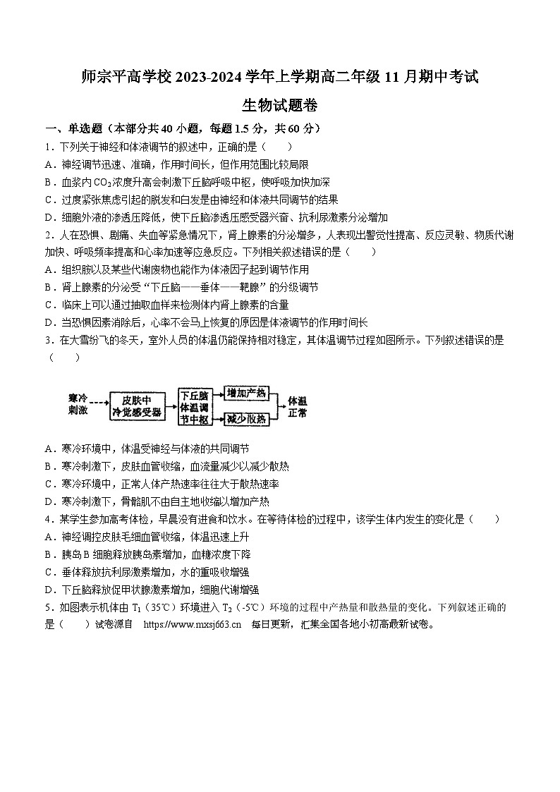 云南省曲靖市师宗县平高中学2023-2024学年高二上学期11月期中生物试题(无答案)第1页