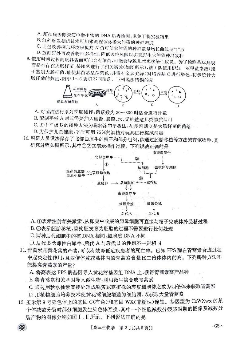 甘肃省靖远县2024届高三全真模拟生物试题03
