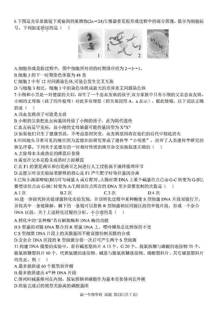 生物-浙江省台金七校联盟2023-2024学年高一下学期4月期中联考试题02