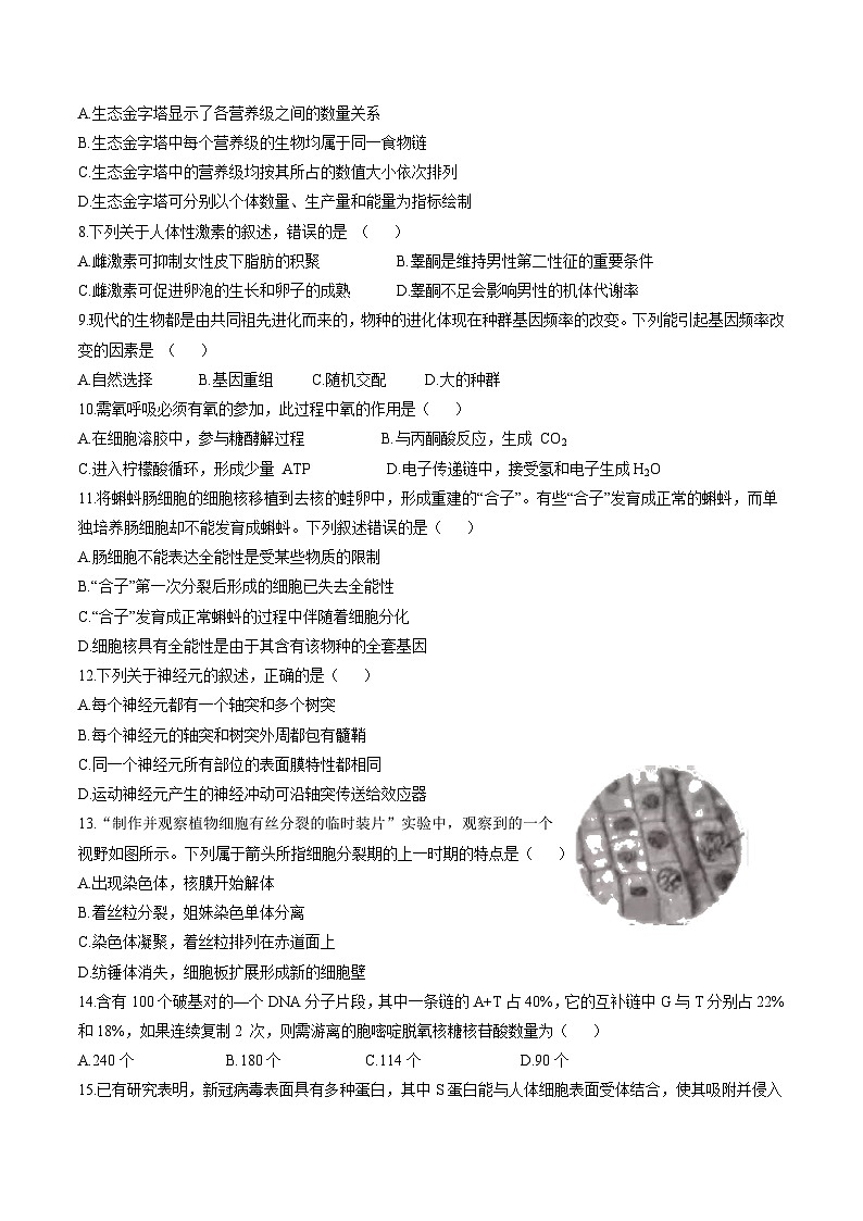 （网络收集版）2021年6月浙江生物高考选考真题文档版（含答案）02