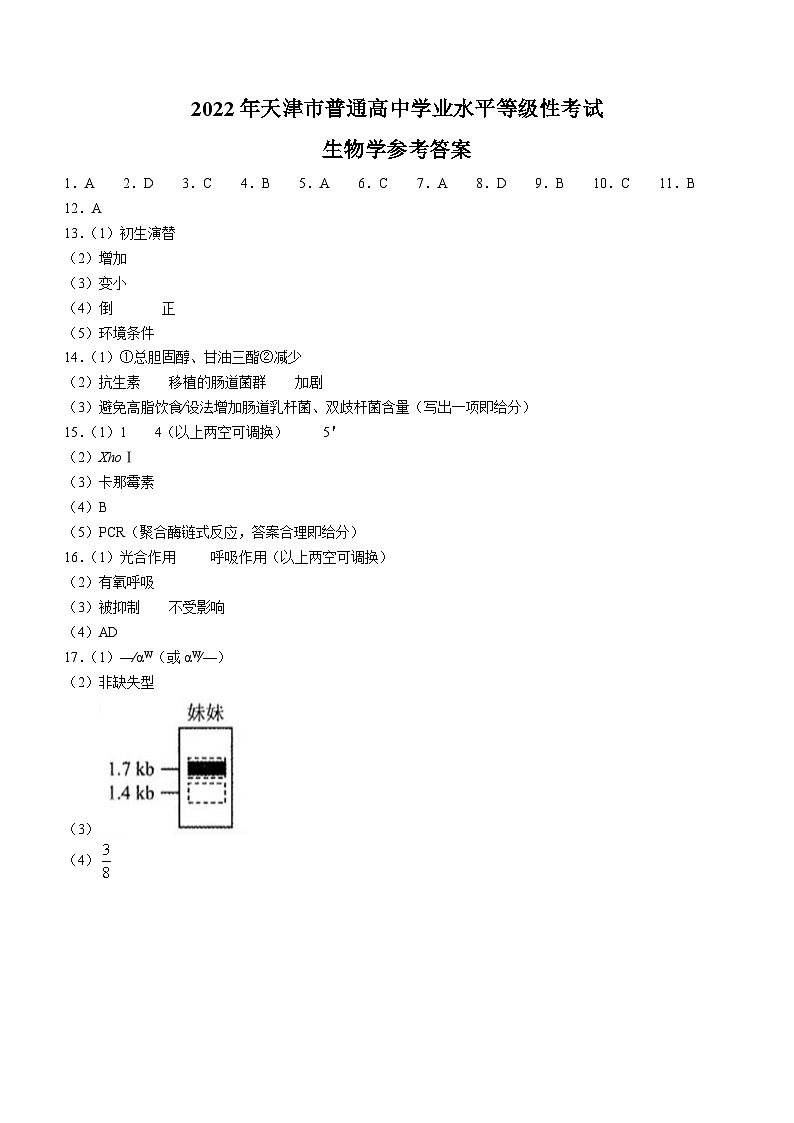 （网络收集版）2022年新高考天津生物高考真题文档版（含答案）01