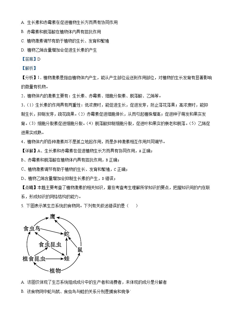浙江省金兰教育合作组织2023-2024学年高二下学期4月期中联考生物试卷（Word版附解析）03