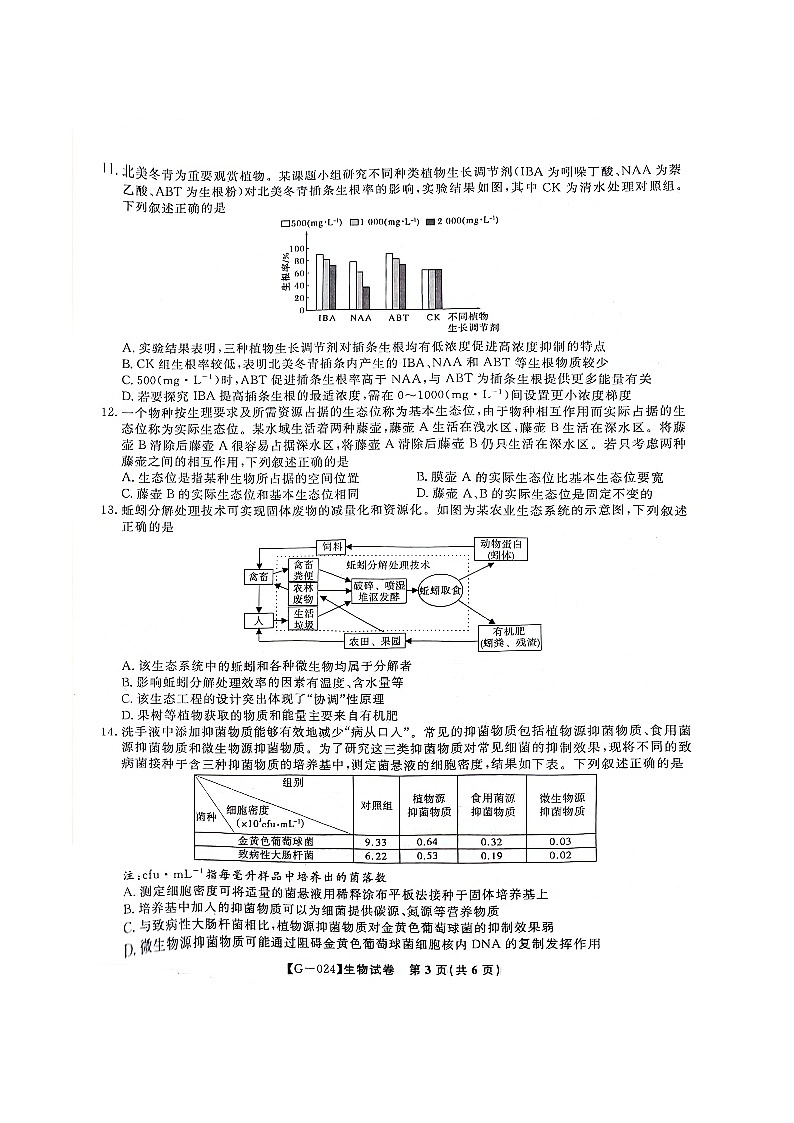 2024届安徽省阜阳市皖江名校联盟高三下学期5月模拟预测生物试题03