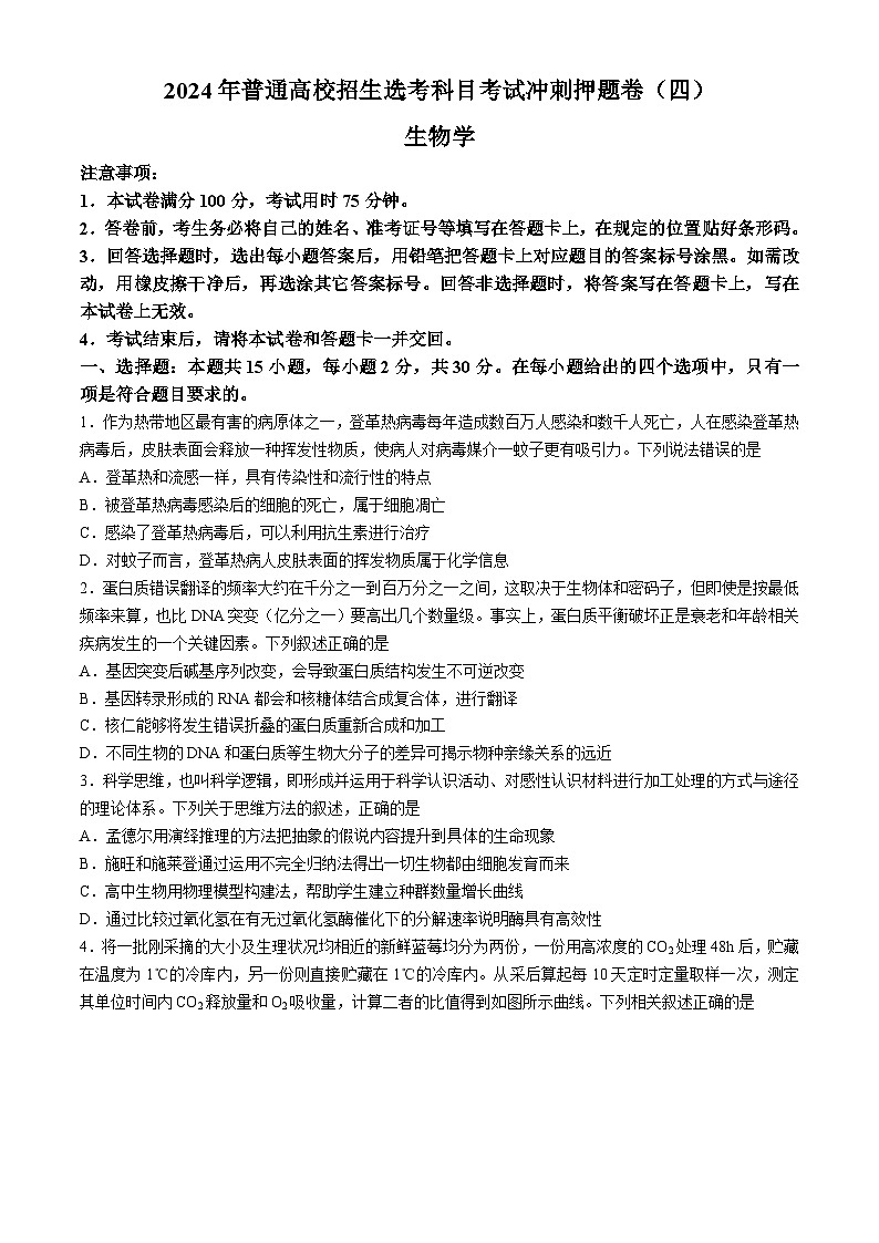 2024年辽宁高考生物学冲刺押题卷（四）01