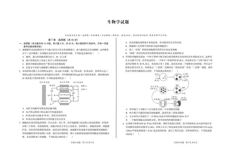 安徽省宏图中学2023-2024学年下高三下学期A10联盟最后一卷生物学试卷第1页
