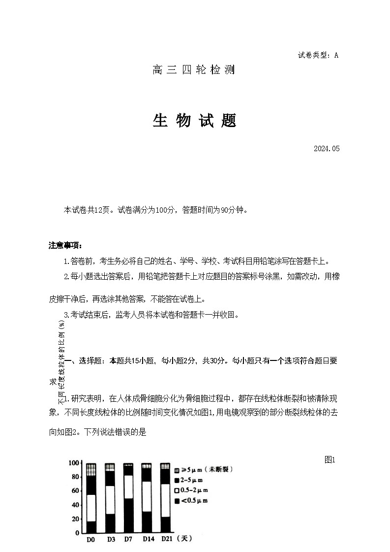 山东省泰安市2024年(届)高三年级四模生物试卷+答案01