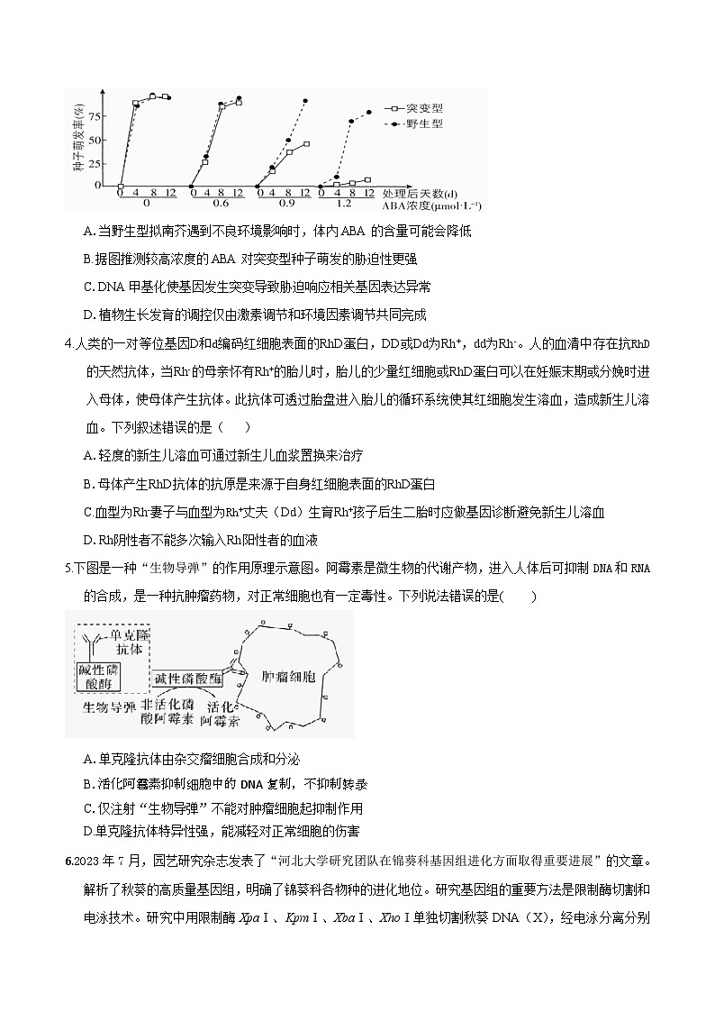 2024年高考第三次模拟考试题：生物（全国卷新教材）考试版02