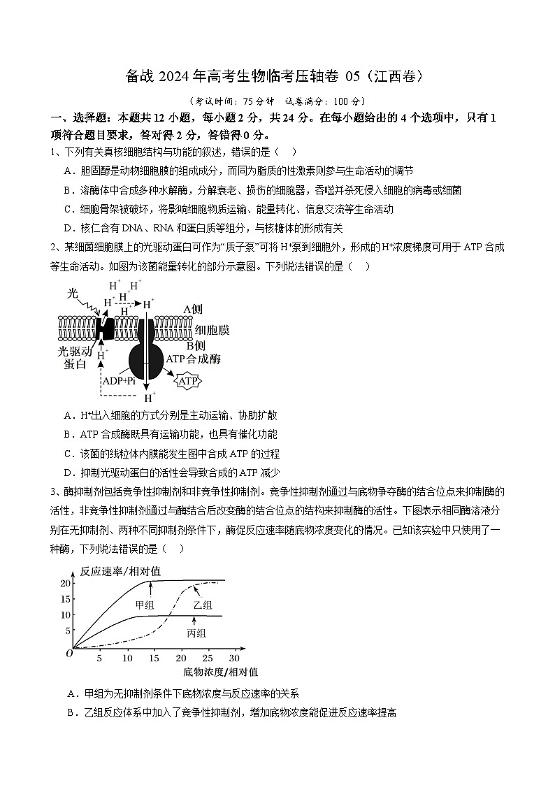 卷05-备战2024年高考生物临考压轴卷（江西卷）（原卷版）第1页