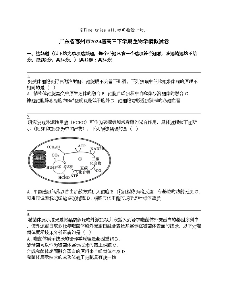 广东省惠州市2024届高三下学期生物学模拟试卷01