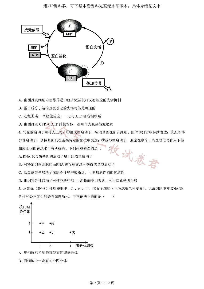 精品解析：重庆市一中2023-2024学年高三12月月考生物试题（原卷版）第2页
