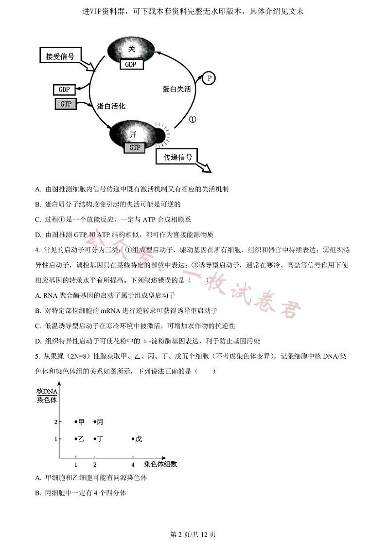 精品解析：重庆市一中2023-2024学年高三12月月考生物试题（原卷版）第2页