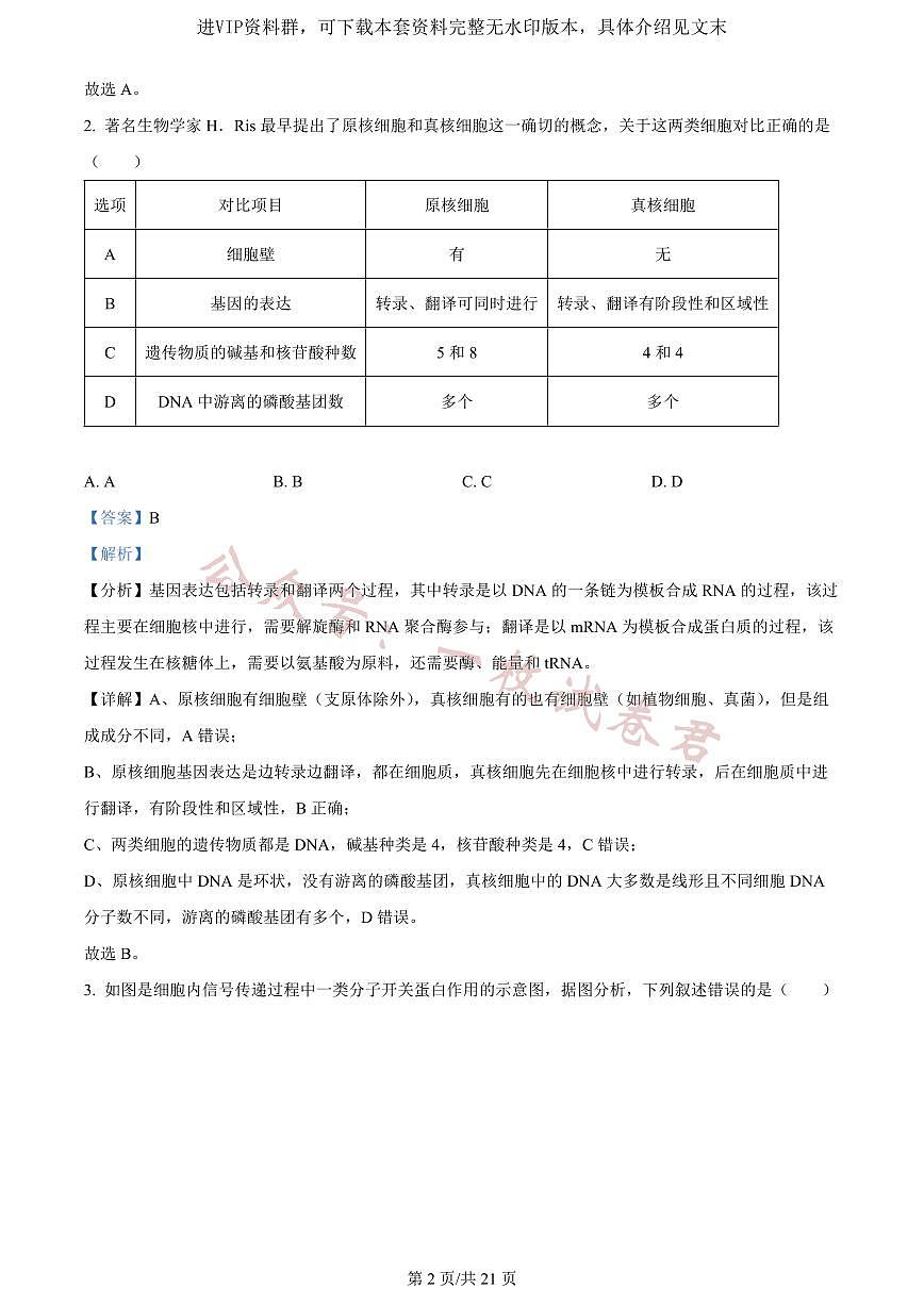 精品解析：重庆市一中2023-2024学年高三12月月考生物试题（解析版）第2页