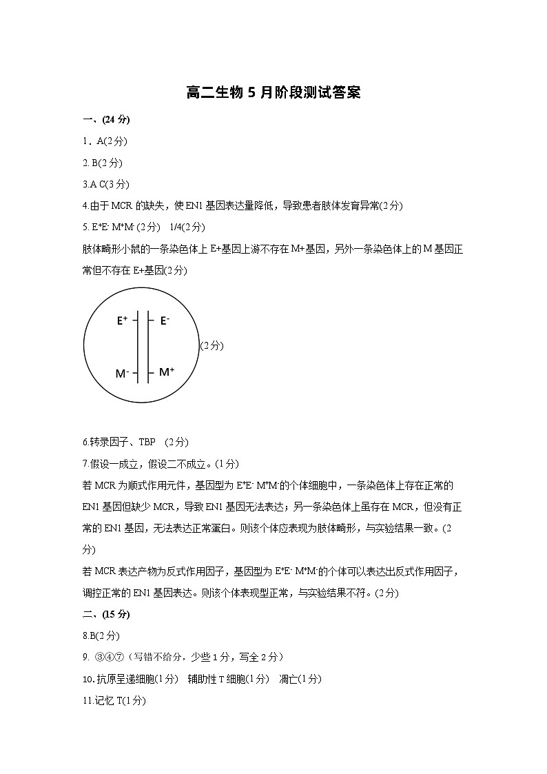 上海市华东师范大学第二附属中学2023-2024学年高二下学期5月月考生物试题01