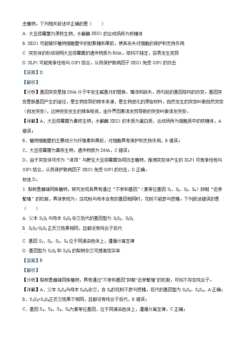 2024届陕西省西安市新城区西安中学高三下学期第九次模拟考试生物试题（原卷版+解析版）02