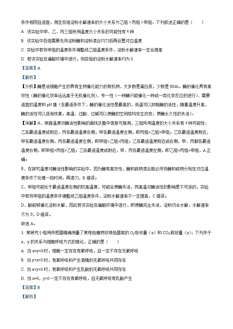 山东省2024年普通高中学业水平等级考试抢分卷（一）生物试题（原卷版+解析版）02
