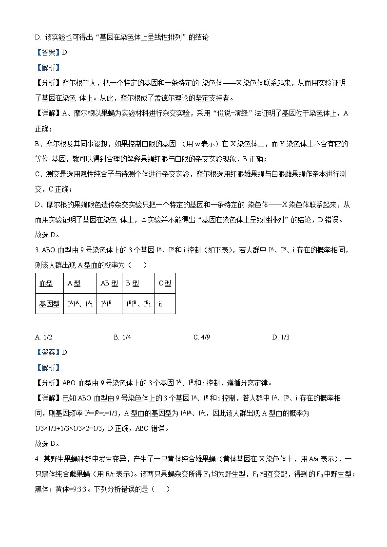 山东省潍坊市联考2023-2024学年高一下学期5月期中考试生物试题（原卷版+解析版）02