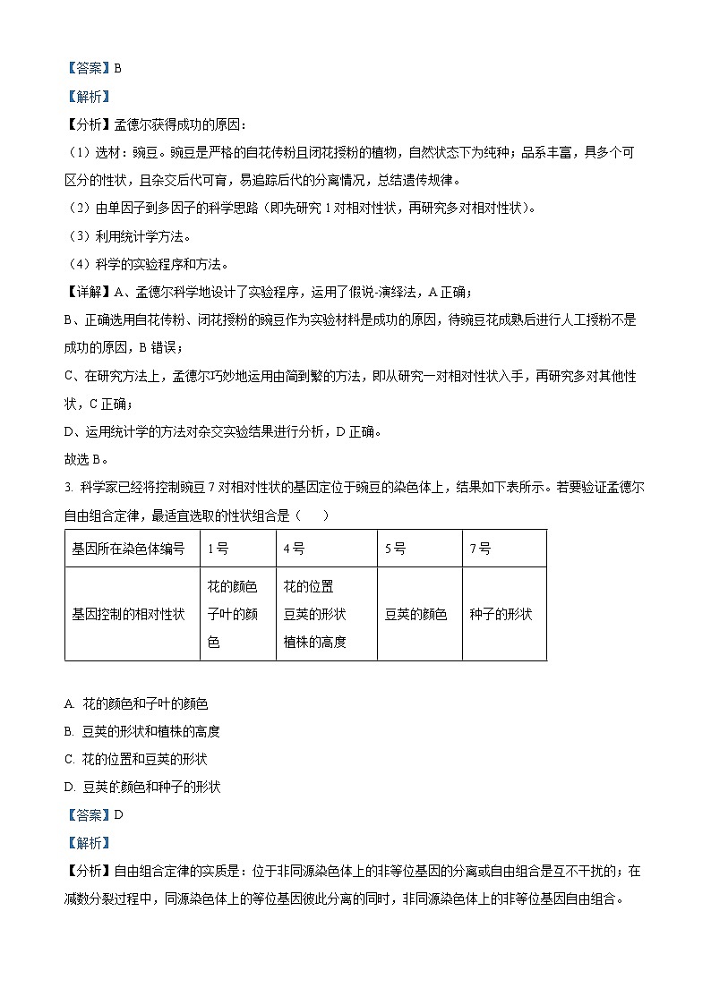 山西省阳泉市郊区阳泉市第一中学校2023-2024学年高一下学期5月期中生物试题（原卷版+解析版）02