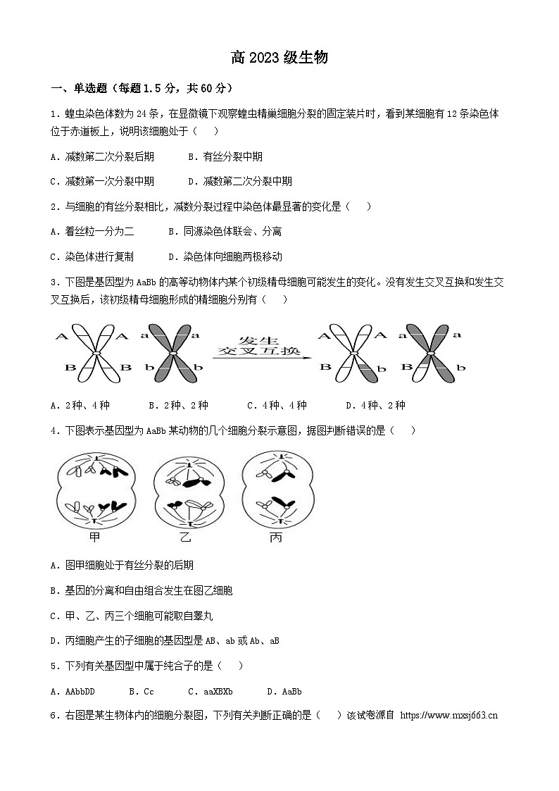 68，四川省成都市成华区某校2023-2024学年高一下学期4月月考生物试题01