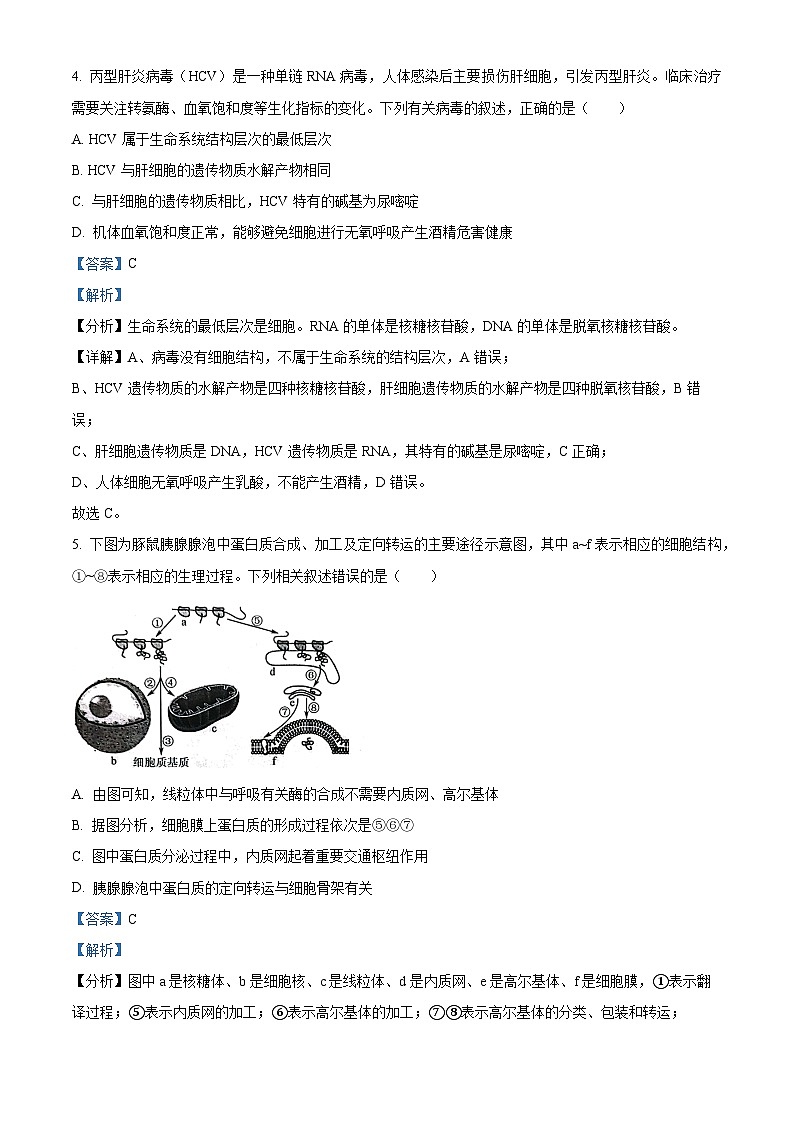 重庆市渝中区巴蜀中学校2023-2024学年高一下学期5月期中生物试题（解析版）第3页
