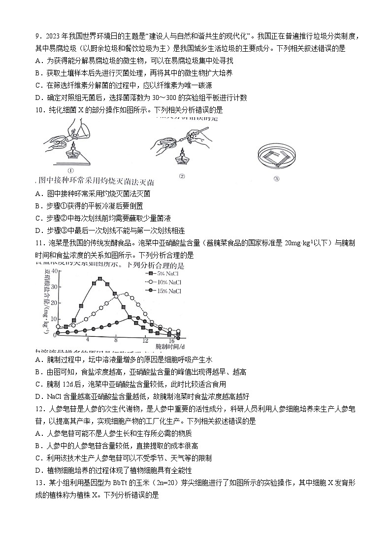 甘肃省白银市2023-2024学年高二下学期5月期中考试生物试卷（Word版附答案）03