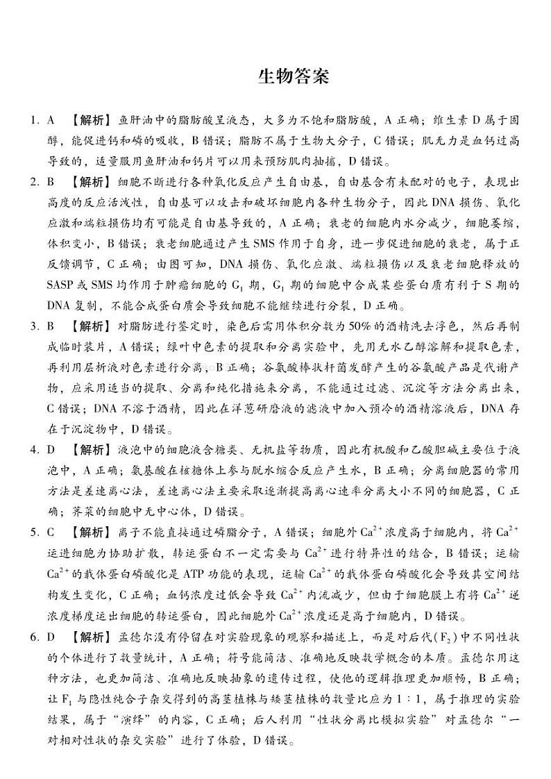 河北省2024届高三年级模拟考试暨河北省邯郸市部分示范性高中高三第三次模拟考试生物01