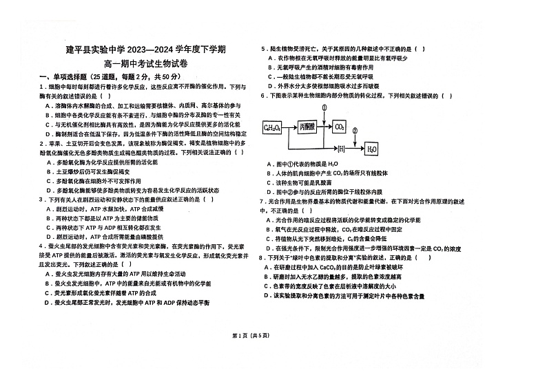 辽宁省朝阳市建平县实验中学2023-2024学年高一下学期5月期中生物试题第1页