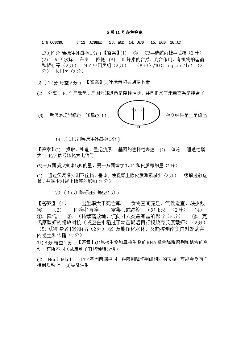 高三生物答案(5月17号）第1页