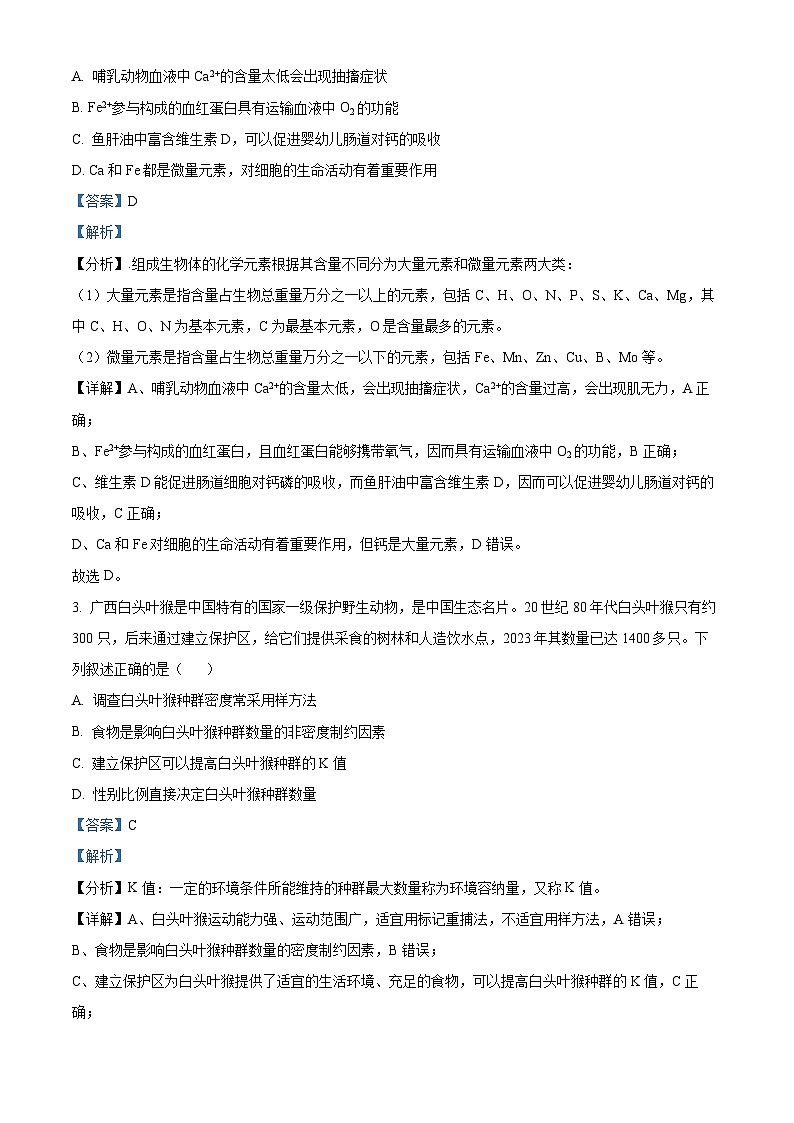 2024年广西高中学业水平考试模拟预测卷高三生物试题（原卷版+解析版）02