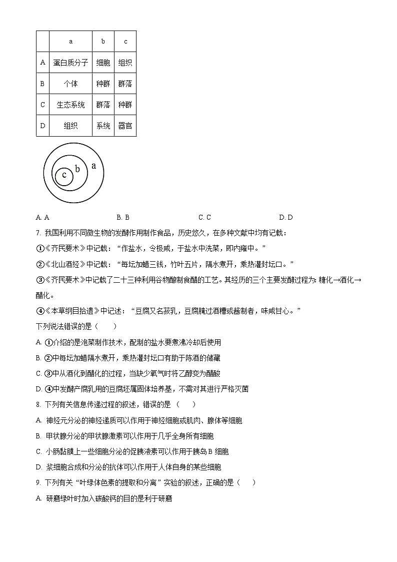 2024届重庆市乌江新高考协作体高三下学期模拟预测生物试题（原卷版+解析版）02