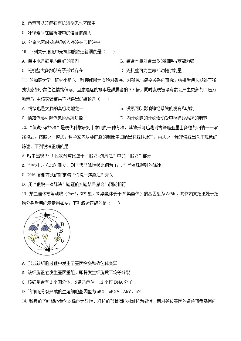 2024届重庆市乌江新高考协作体高三下学期模拟预测生物试题（原卷版+解析版）03
