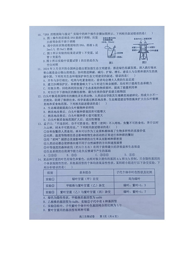 2024届广西梧州市、忻城县高三下学期5月仿真模拟生物试卷第3页