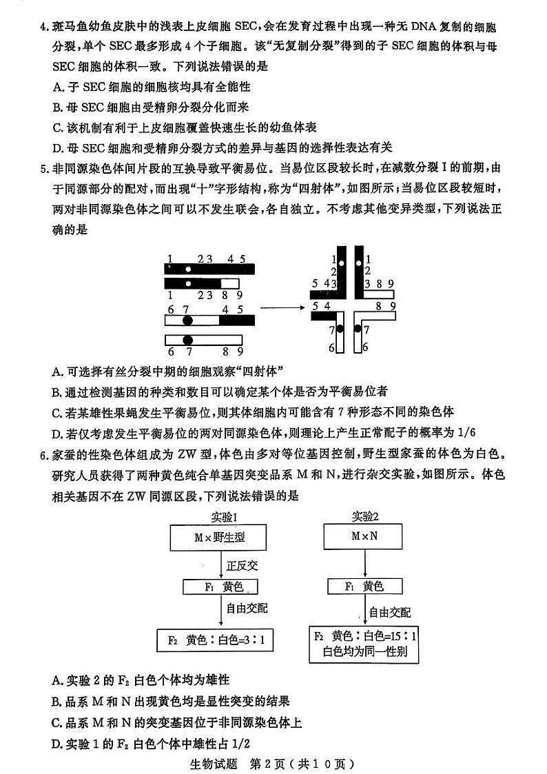 山东省济宁市2024届高三年级高考第三次模拟试题 生物试卷+答案02