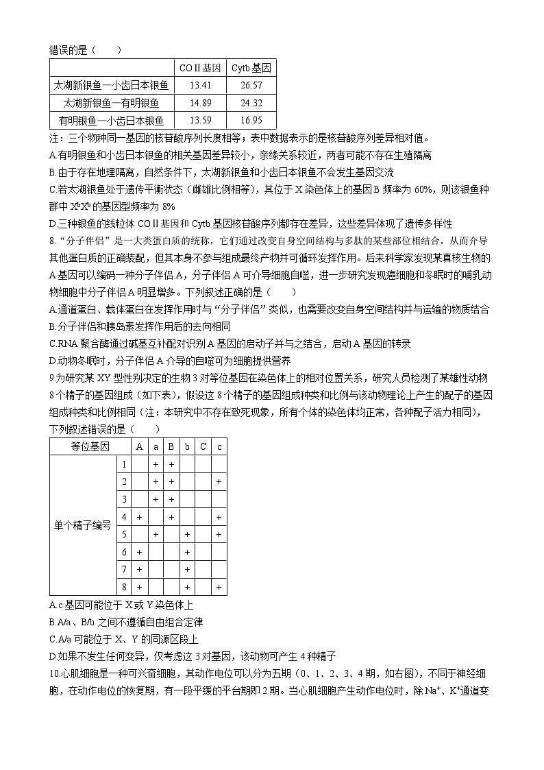 2024届甘肃省张掖市某校高三下学期模拟考试生物试题03