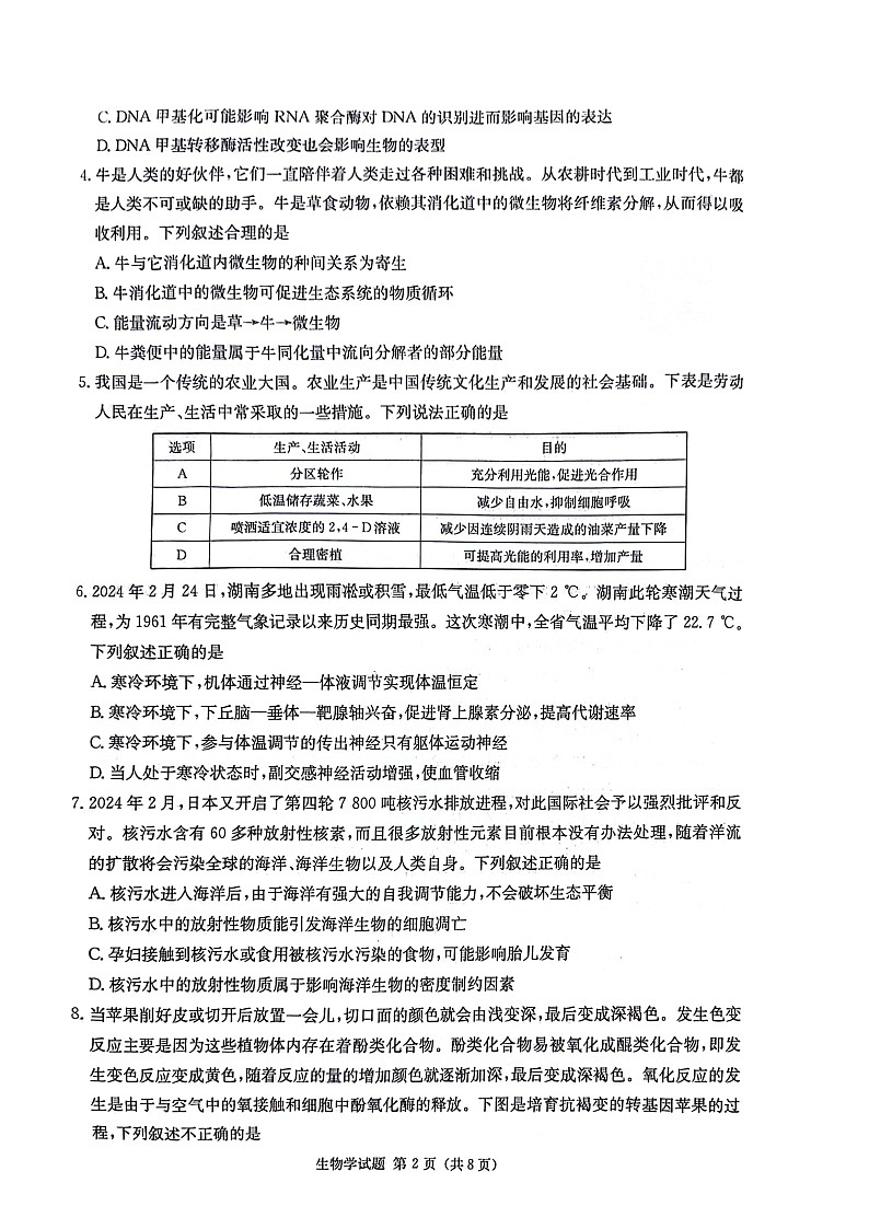 2024届湖南省衡阳市祁东县高三下学期三模联考生物试题第2页