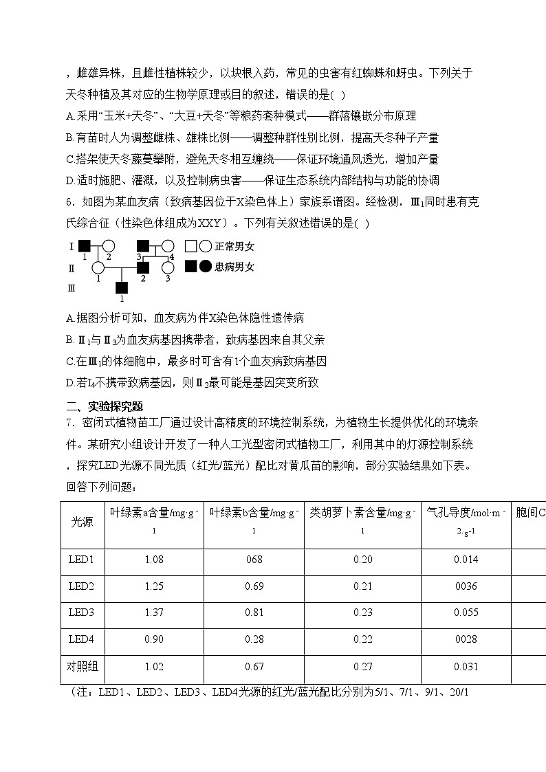 四川省内江市2024届高三下学期第三次模拟考试生物试卷(含答案)02