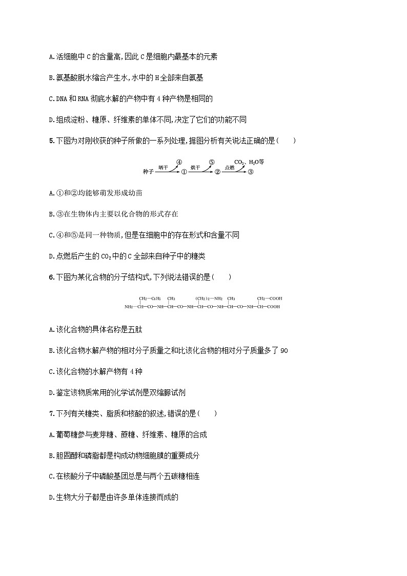 高考生物一轮复习专项练习单元质检卷一细胞的概述细胞的分子组成含答案02