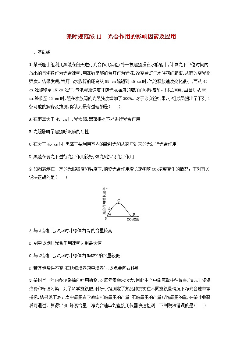 高考生物一轮复习专项练习课时规范练11光合作用的影响因素及应用含答案01