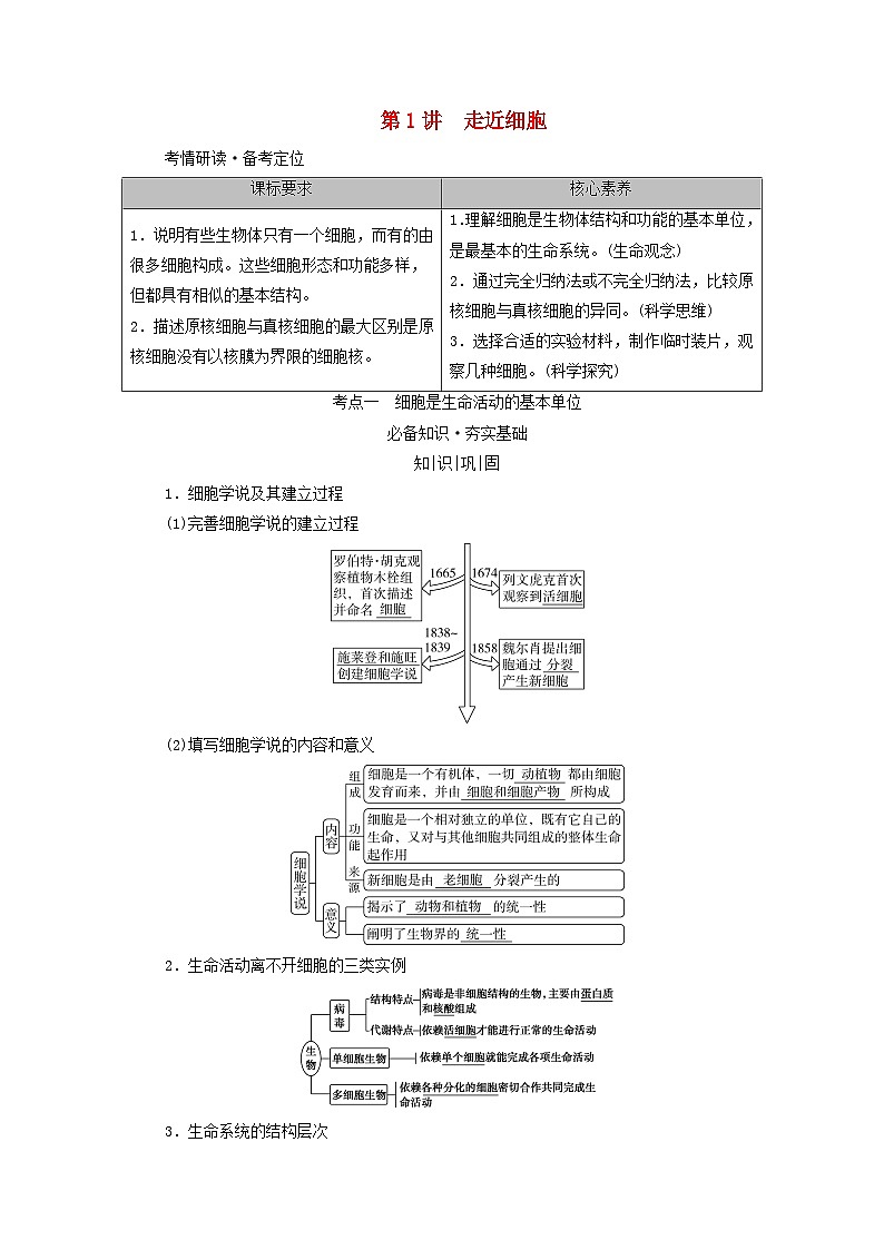高考生物一轮总复习必修1第一单元第一讲走近细胞考点一细胞是生命活动的基本单位学案01